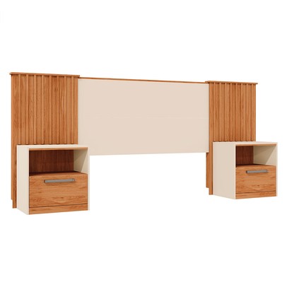 Cabeceira Casal King Extensível Lucius 2 Gavetas Ripado Freijo/Off White - Caemmun