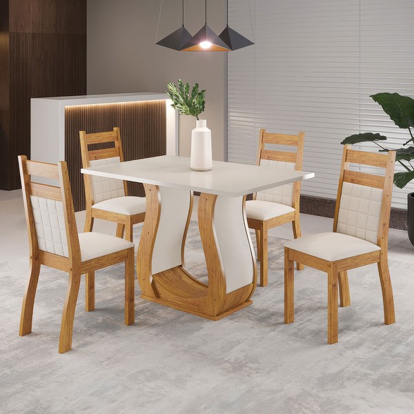 Mesa de Jantar 4 Lugares Miller/Sicilia Mel/Blonde/Veludo/Marfim - Viero Móveis