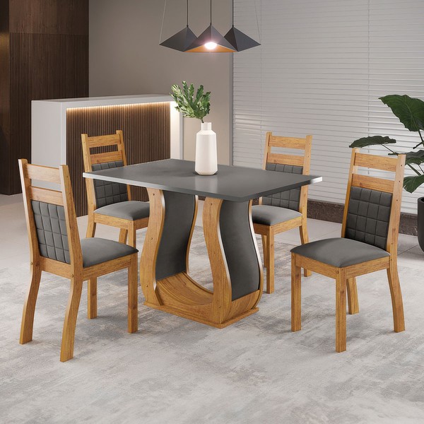 Mesa de Jantar 4 Lugares Miller/Sicilia Mel/Cinza/Veludo/Grafite - Viero Móveis