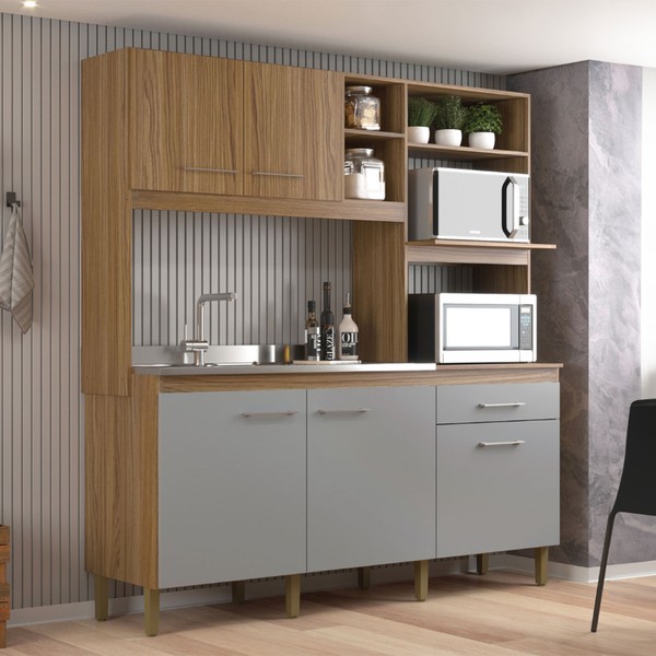 Cozinha Compacta 5 Portas 1 Gaveta Ipê/Griseo - Decibal