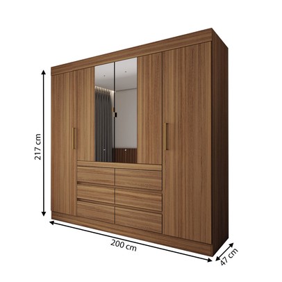 Guarda-Roupa Casal Honey 4 Portas 6 Gavetas com Espelho Freijó - Panorama Móveis