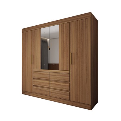 Guarda-Roupa Casal Honey 4 Portas 6 Gavetas com Espelho Freijó - Panorama Móveis