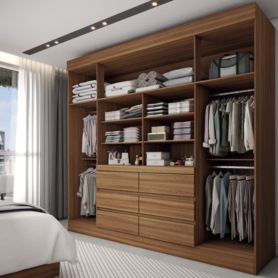 Guarda-Roupa Casal Honey 4 Portas 6 Gavetas com Espelho Freijó - Panorama Móveis