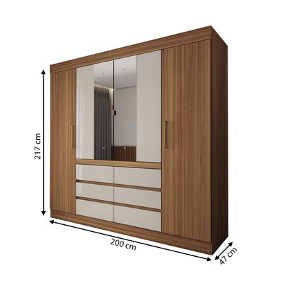 Guarda-Roupa Casal Honey 4 Portas 6 Gavetas com Espelho Amêndola - Panorama Móveis