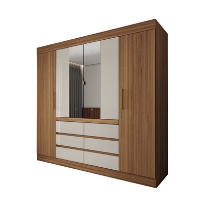 Guarda-Roupa Casal Honey 4 Portas 6 Gavetas com Espelho Amêndola - Panorama Móveis