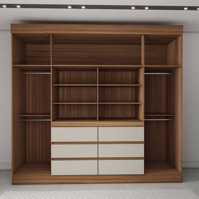 Guarda-Roupa Casal Honey 4 Portas 6 Gavetas com Espelho Amêndola - Panorama Móveis