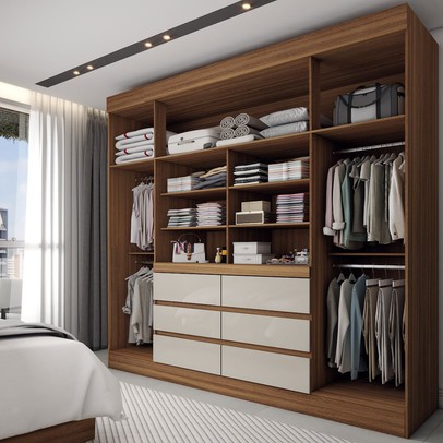 Guarda-Roupa Casal Honey 4 Portas 6 Gavetas com Espelho Amêndola - Panorama Móveis
