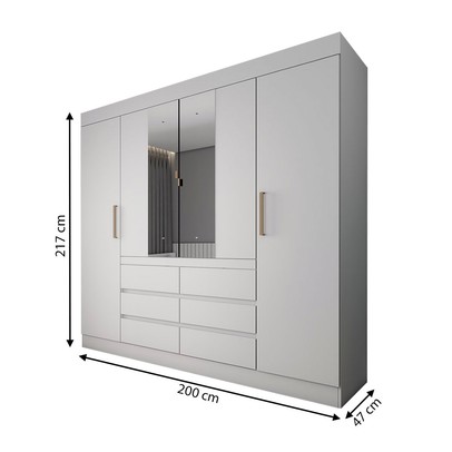 Guarda-Roupa Casal Honey 4 Portas 6 Gavetas com Espelho Branco - Panorama Móveis