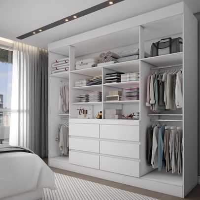 Guarda-Roupa Casal Honey 4 Portas 6 Gavetas com Espelho Branco - Panorama Móveis