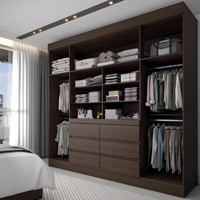 Guarda-Roupa Casal Honey 4 Portas 6 Gavetas com Espelho ébano - Panorama Móveis