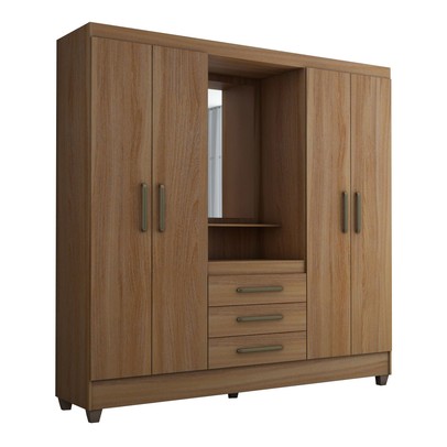 Guarda-Roupa Solteiro Capelinha 4 Portas 3 Gavetas com Espelho Freijó - Panorama Móveis