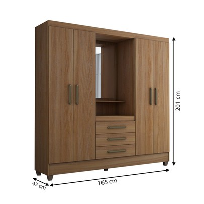 Guarda-Roupa Solteiro Capelinha 4 Portas 3 Gavetas com Espelho Freijó - Panorama Móveis