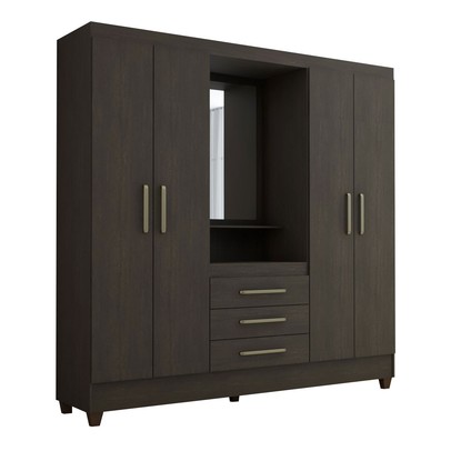 Guarda-Roupa Solteiro Capelinha 4 Portas 3 Gavetas com Espelho ébano - Panorama Móveis