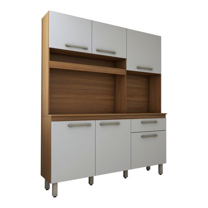 Cozinha Compacta Larissa 6 Portas 1 Gaveta Freijó/Branco - Panorama Móveis