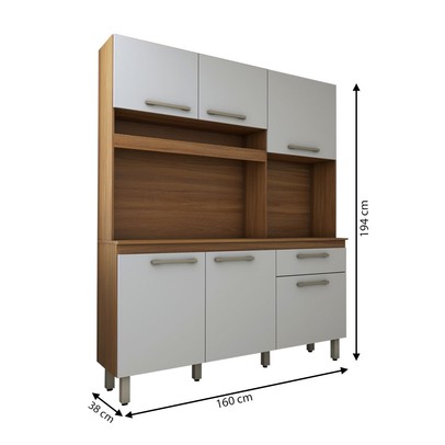 Cozinha Compacta Larissa 6 Portas 1 Gaveta Freijó/Branco - Panorama Móveis