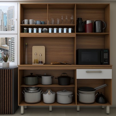 Cozinha Compacta Larissa 6 Portas 1 Gaveta Freijó/Branco - Panorama Móveis