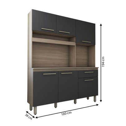 Cozinha Compacta Larissa 6 Portas 1 Gaveta Freijó/Grafite - Panorama Móveis