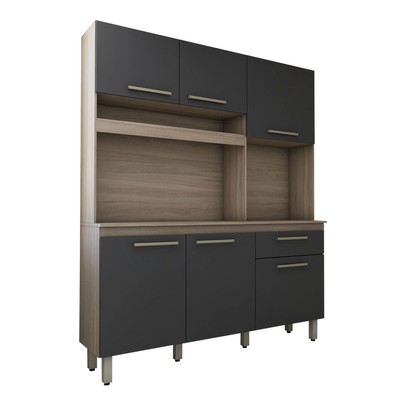 Cozinha Compacta Larissa 6 Portas 1 Gaveta Freijó/Grafite - Panorama Móveis