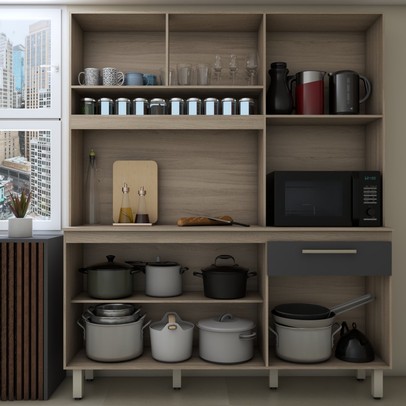 Cozinha Compacta Larissa 6 Portas 1 Gaveta Freijó/Grafite - Panorama Móveis