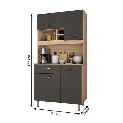 Cozinha Compacta Glória 4 Portas 1 Gaveta Freijó/Grafite - Panorama Móveis