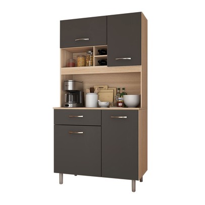 Cozinha Compacta Glória 4 Portas 1 Gaveta Freijó/Grafite - Panorama Móveis