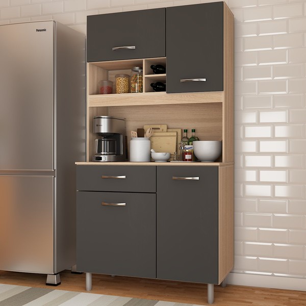 Cozinha Compacta Glória 4 Portas 1 Gaveta Freijó/Grafite - Panorama Móveis