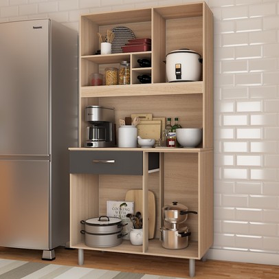 Cozinha Compacta Glória 4 Portas 1 Gaveta Freijó/Grafite - Panorama Móveis