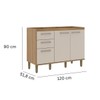 Balcão de Cozinha para Pia 120 Cm 2 Portas 3 Gavetas Ipê/Cristalo - Decibal