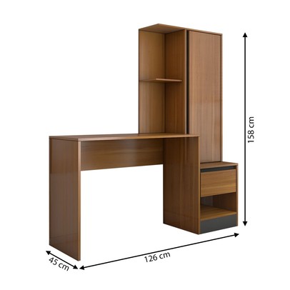 Mesa Escrivaninha Alune com Estante 1 Porta 1 Gaveta Freijó/Grafite - Panorama Móveis