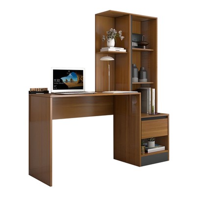 Mesa Escrivaninha Alune com Estante 1 Porta 1 Gaveta Freijó/Grafite - Panorama Móveis