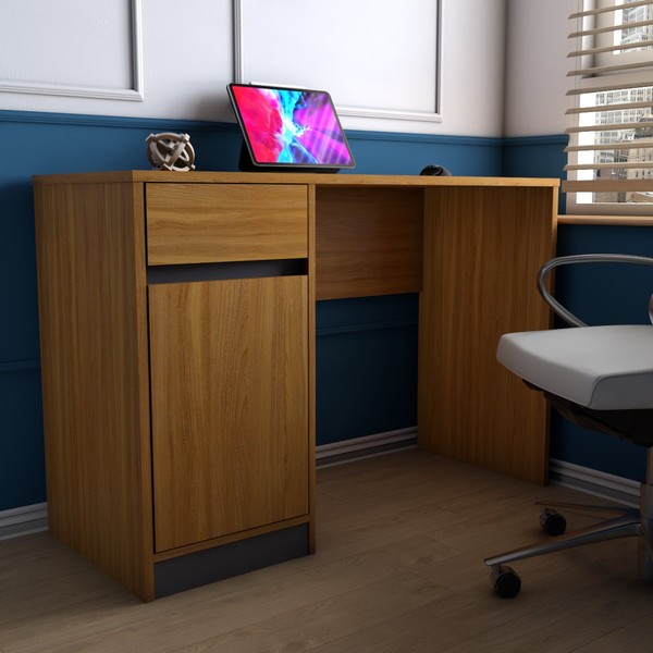 Mesa Escrivaninha Alune 1 Porta 1 Gaveta Freijó/Grafite - Panorama Móveis