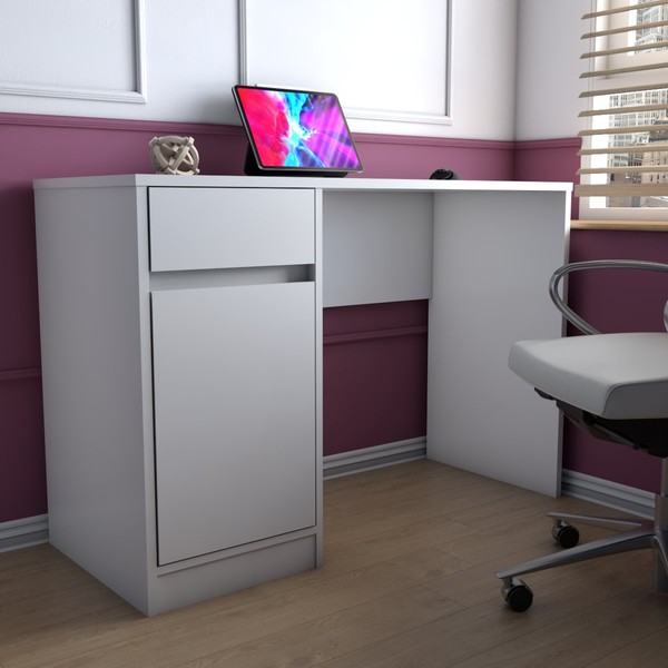 Mesa Escrivaninha Alune 1 Porta 1 Gaveta Branco - Panorama Móveis