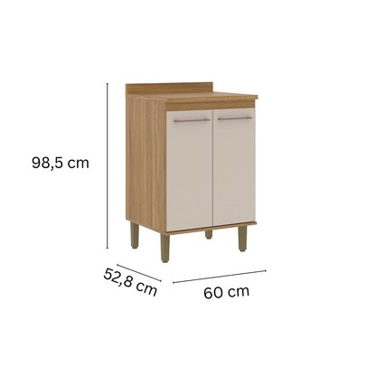 Balcão de Cozinha 60 Cm 2 Portas 1 Prateleira Ipê/Cristalo - Decibal