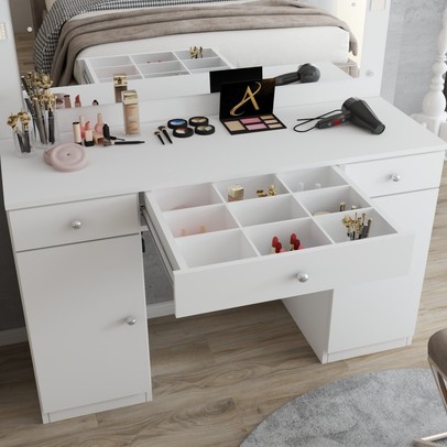 Penteadeira Camarim Margot 2 Portas 3 Gavetas Porta Jóias Branco - Panorama Móveis