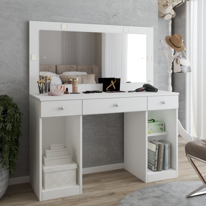 Penteadeira Camarim Margot 2 Portas 3 Gavetas Porta Jóias Branco - Panorama Móveis