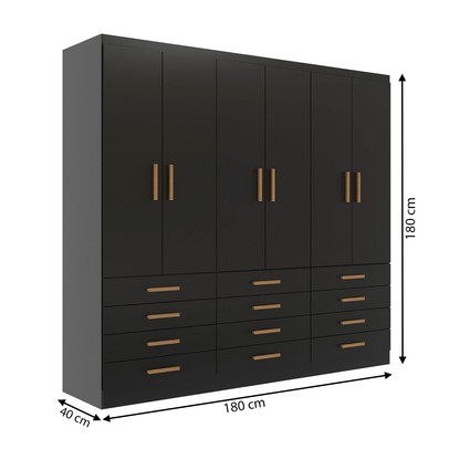 Guarda-Roupa Casal New Mônaco 6 Portas 12 Gavetas Preto - Evidência Móveis