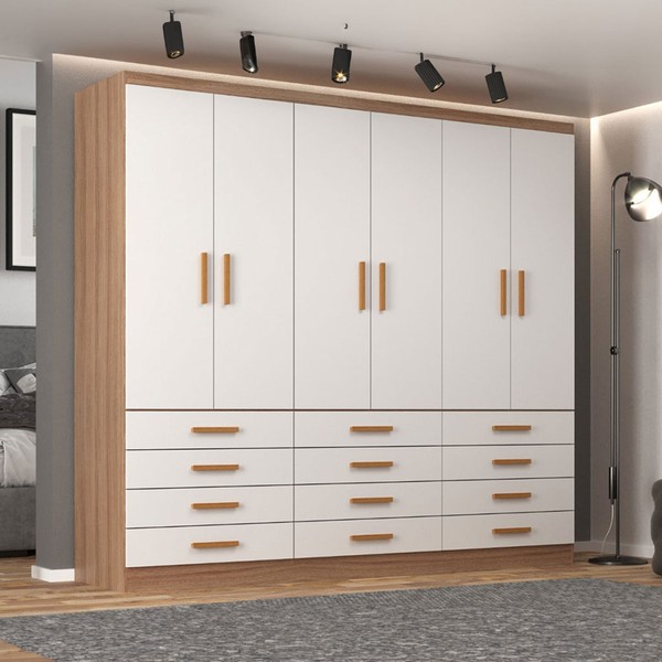 Guarda-Roupa Casal New Mônaco 6 Portas 12 Gavetas Branco/Demolição - Evidência Móveis