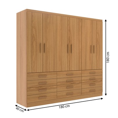 Guarda-Roupa Casal New Mônaco 6 Portas 12 Gavetas Cinnamomo - Evidência Móveis