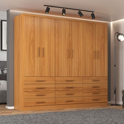 Guarda-Roupa Casal New Mônaco 6 Portas 12 Gavetas Cinnamomo - Evidência Móveis