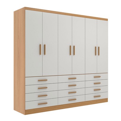 Guarda-Roupa Casal New Mônaco 6 Portas 12 Gavetas Cinnamomo/Branco - Evidência Móveis
