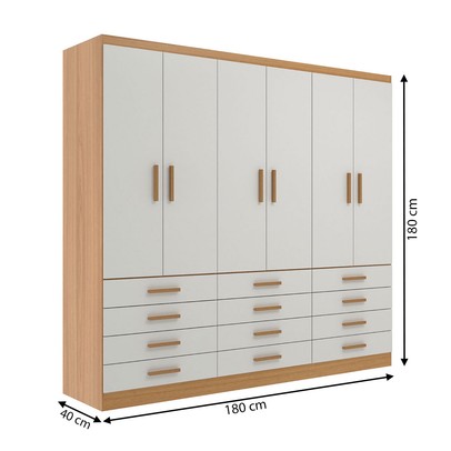 Guarda-Roupa Casal New Mônaco 6 Portas 12 Gavetas Cinnamomo/Branco - Evidência Móveis