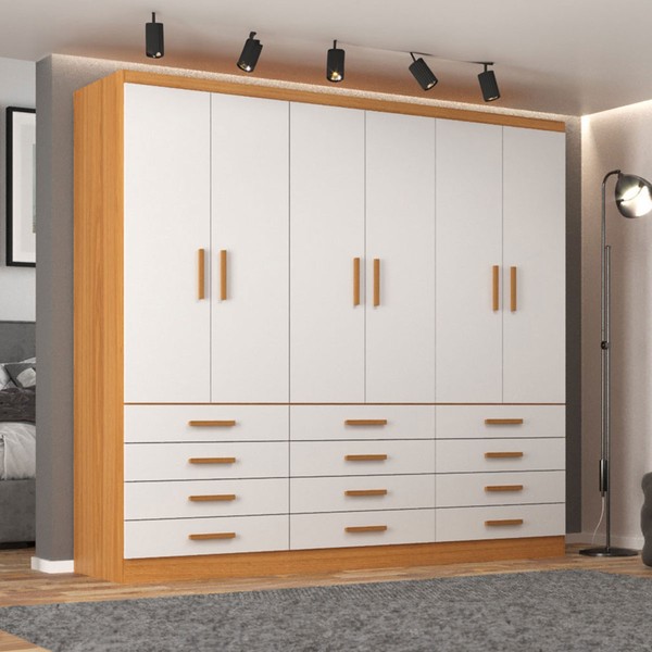 Guarda-Roupa Casal New Mônaco 6 Portas 12 Gavetas Cinnamomo/Branco - Evidência Móveis