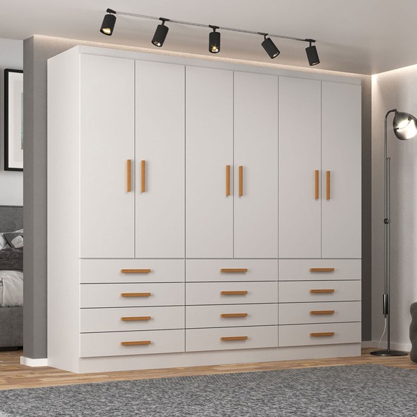 Guarda-Roupa Casal New Mônaco 6 Portas 12 Gavetas Branco - Evidência Móveis