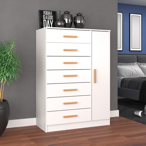 Cômoda New Mônaco 1 Porta 7 Gavetas Branco - Evidência Móveis