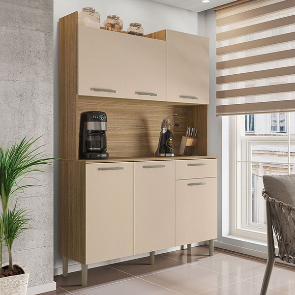 Armário de Cozinha Genova 6 Portas 1 Gaveta Freijó/Vanilla - Kits Paraná