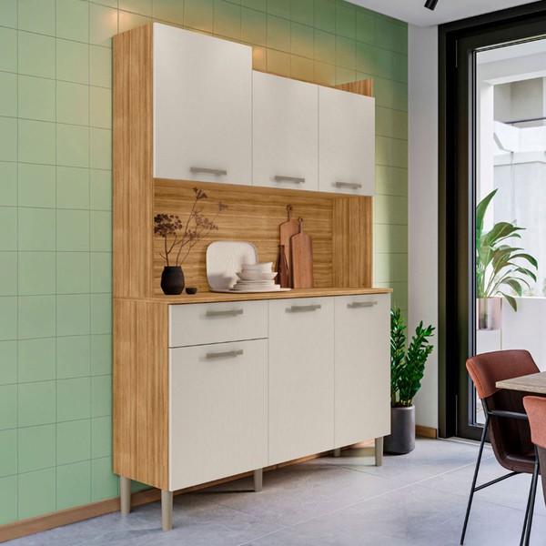 Armário de Cozinha Genova 6 Portas 1 Gaveta Freijó/Soft - Kits Paraná