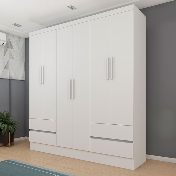 Guarda Roupa Solteiro Oregon 6 Portas Neve - Tcil Móveis