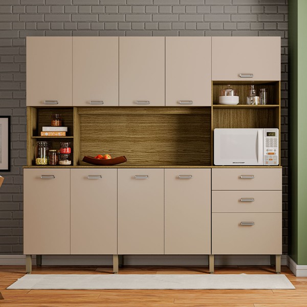 Cozinha Compacta Intense 10 Portas 2 Gavetas Freijó/Vanilla - Kits Paraná