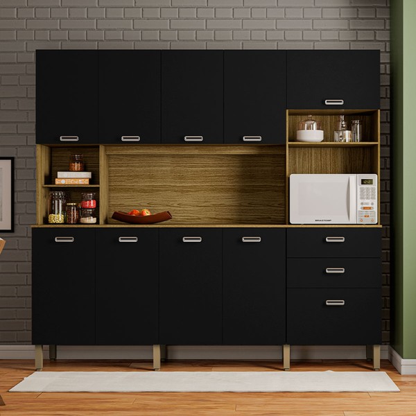 Cozinha Compacta Intense 10 Portas 2 Gavetas Freijó/Nero - Kits Paraná