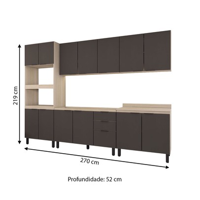 Cozinha Completa Alice 14 Portas 2 Gavetas Touch/Grafite - Panorama Móveis